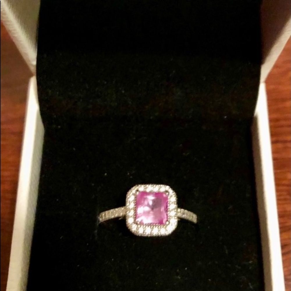 Lafonne Pink Halo Ring in Sterling Silver/Platinum